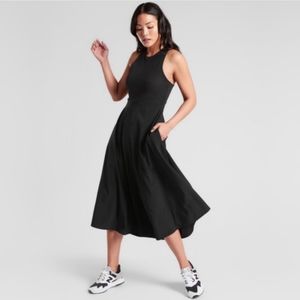 ATHLETA Winona Support Fit & Flare Hybrid Black Midi Dress